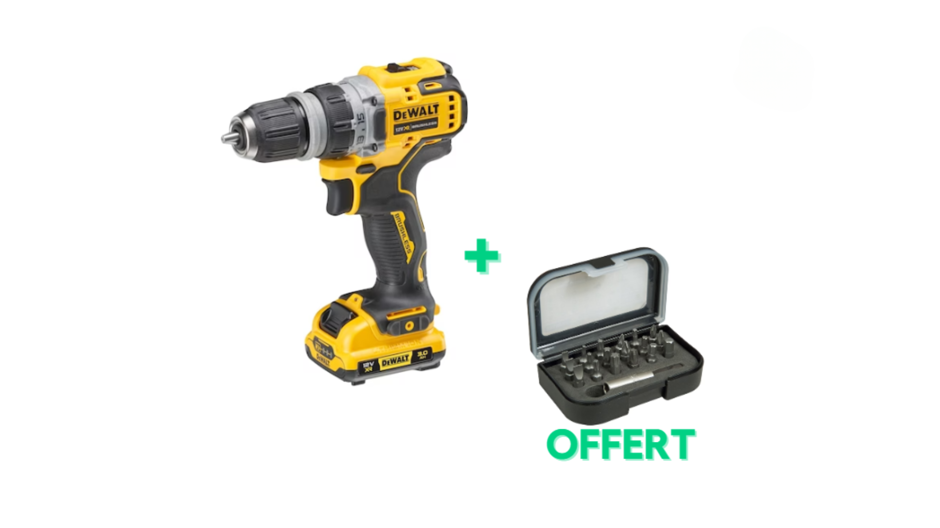 Pack malin - 1 Perceuse visseuse à têtes multiples XR 12V achetée = 1 Coffret d'embout de vissage 1/4" 25mm (19 pcs) OFFERT - DEWALT / STANLEY