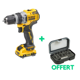 Pack malin - 1 Perceuse visseuse à têtes multiples XR 12V achetée = 1 Coffret d'embout de vissage 1/4" 25mm (19 pcs) OFFERT - DEWALT / STANLEY