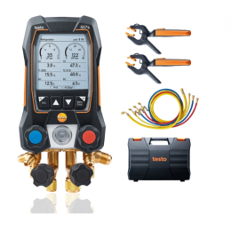 KIT - Smart Vide Testo 557s avec flexibles - Manifold électronique intelligent avec sondes de vide et température à pince sans filet jeu de 4 flexibles - TESTO